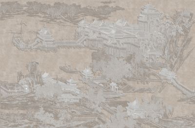 高清新中式亭台楼阁线条肌理<b>背</b><b>景</b><b>墙</b>壁画