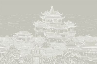 高清新中式亭台楼阁线条肌理<b>背</b><b>景</b><b>墙</b>壁画