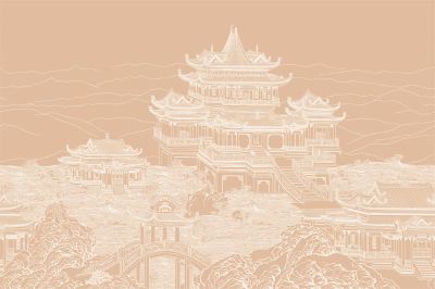 高清新中式亭台楼阁线条肌理<b>背</b><b>景</b><b>墙</b>壁画
