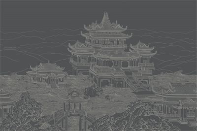 高清新中式亭台楼阁线条肌理<b>背</b><b>景</b><b>墙</b>壁画