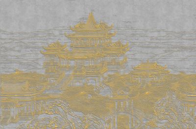 高清新中式亭台楼阁线条肌理<b>背</b><b>景</b><b>墙</b>壁画