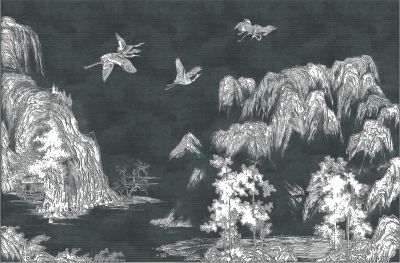 高清新中式亭台楼阁线条肌理<b>背</b><b>景</b><b>墙</b>壁画