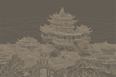 高清新中式亭台楼阁线条肌理<b>背</b><b>景</b><b>墙</b>壁画