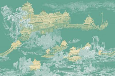 高清新中式亭台楼阁线条肌理<b>背</b><b>景</b><b>墙</b>壁画