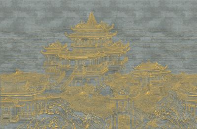 高清新中式亭台楼阁线条肌理<b>背</b><b>景</b><b>墙</b>壁画