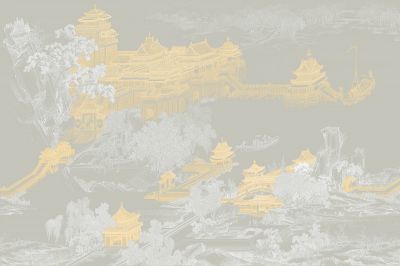 高清新中式亭台楼阁线条肌理<b>背</b><b>景</b><b>墙</b>壁画