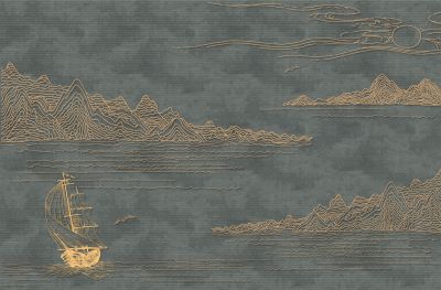 高清新中式亭台楼阁线条肌理<b>背</b><b>景</b><b>墙</b>壁画