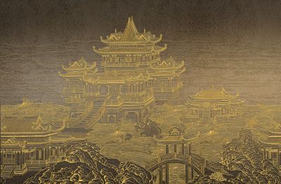 高清新中式亭台楼阁线条肌理<b>背</b><b>景</b><b>墙</b>壁画