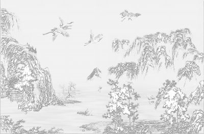 高清新中式亭台楼阁线条肌理<b>背</b><b>景</b><b>墙</b>壁画