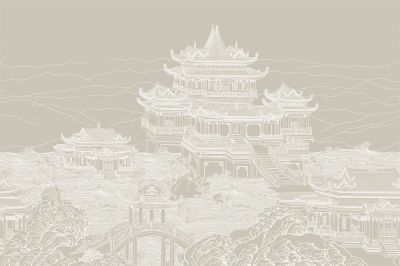 高清新中式亭台楼阁线条肌理<b>背</b><b>景</b><b>墙</b>壁画