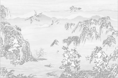 高清新中式亭台楼阁线条肌理<b>背</b><b>景</b><b>墙</b>壁画