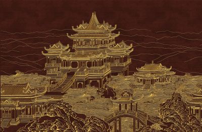 高清新中式亭台楼阁线条肌理<b>背</b><b>景</b><b>墙</b>壁画