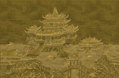 高清新中式亭台楼阁线条肌理<b>背</b><b>景</b><b>墙</b>壁画
