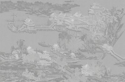 高清新中式亭台楼阁线条肌理<b>背</b><b>景</b><b>墙</b>壁画