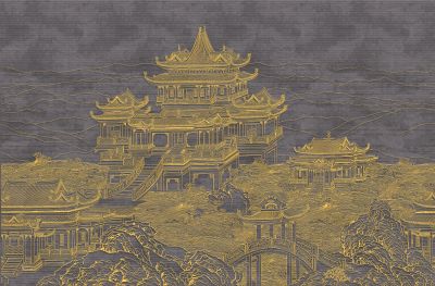 高清新中式亭台楼阁线条肌理<b>背</b><b>景</b><b>墙</b>壁画