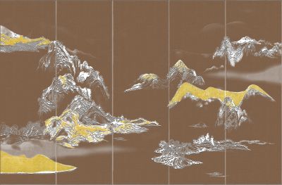 高清新中式亭台楼阁线条肌理<b>背</b><b>景</b><b>墙</b>壁画