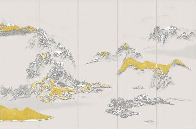高清新中式亭台楼阁线条肌理<b>背</b><b>景</b><b>墙</b>壁画