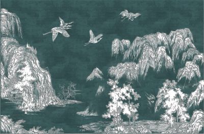 高清新中式亭台楼阁线条肌理<b>背</b><b>景</b><b>墙</b>壁画