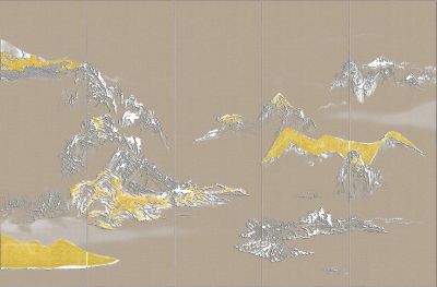 高清新中式亭台楼阁线条肌理<b>背</b><b>景</b><b>墙</b>壁画