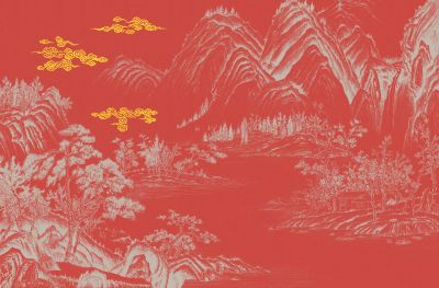 高清新中式亭台楼阁线条肌理<b>背</b><b>景</b><b>墙</b>壁画