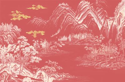 高清新中式亭台楼阁线条肌理<b>背</b><b>景</b><b>墙</b>壁画