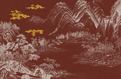 高清新中式亭台楼阁线条肌理<b>背</b><b>景</b><b>墙</b>壁画