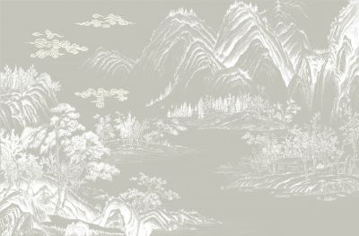 高清新中式亭台楼阁线条肌理<b>背</b><b>景</b><b>墙</b>壁画