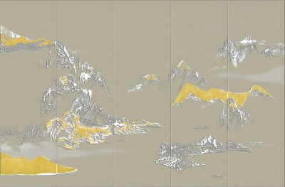 高清新中式亭台楼阁线条肌理<b>背</b><b>景</b><b>墙</b>壁画