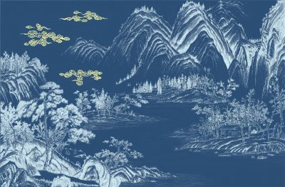 高清新中式亭台楼阁线条肌理<b>背</b><b>景</b><b>墙</b>壁画