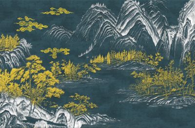高清新中式亭台楼阁线条肌理<b>背</b><b>景</b><b>墙</b>壁画