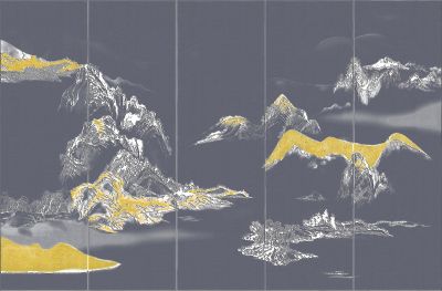 高清新中式亭台楼阁线条肌理<b>背</b><b>景</b><b>墙</b>壁画