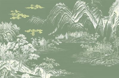 高清新中式亭台楼阁线条肌理<b>背</b><b>景</b><b>墙</b>壁画