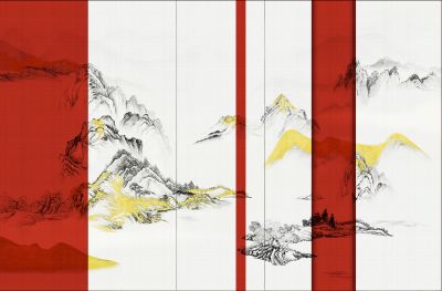 高清新中式亭台楼阁线条肌理<b>背</b><b>景</b><b>墙</b>壁画