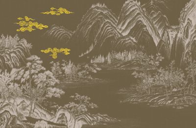 高清新中式亭台楼阁线条肌理<b>背</b><b>景</b><b>墙</b>壁画