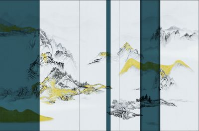 高清新中式亭台楼阁线条肌理<b>背</b><b>景</b><b>墙</b>壁画