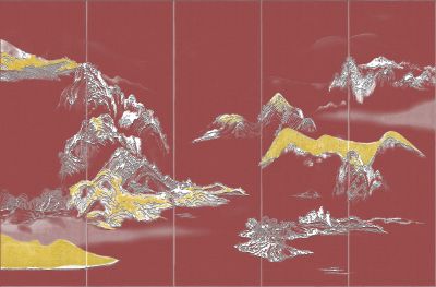 高清新中式亭台楼阁线条肌理<b>背</b><b>景</b><b>墙</b>壁画