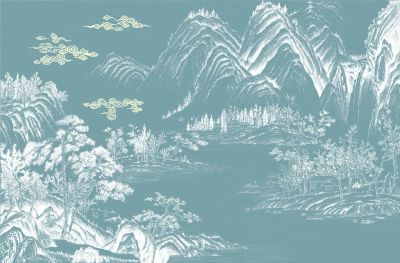 高清新中式亭台楼阁线条肌理<b>背</b><b>景</b><b>墙</b>壁画