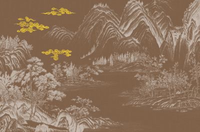 高清新中式亭台楼阁线条肌理<b>背</b><b>景</b><b>墙</b>壁画