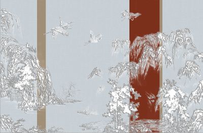 高清新中式亭台楼阁线条肌理<b>背</b><b>景</b><b>墙</b>壁画