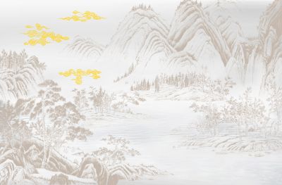 高清新中式亭台楼阁线条肌理<b>背</b><b>景</b><b>墙</b>壁画