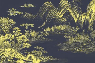 高清新中式亭台楼阁线条肌理<b>背</b><b>景</b><b>墙</b>壁画