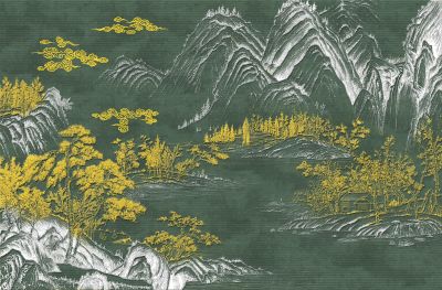 高清新中式亭台楼阁线条肌理<b>背</b><b>景</b><b>墙</b>壁画