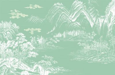 高清新中式亭台楼阁线条肌理<b>背</b><b>景</b><b>墙</b>壁画
