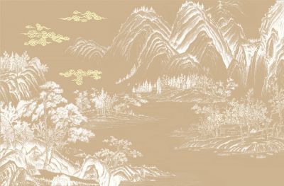 高清新中式亭台楼阁线条肌理<b>背</b><b>景</b><b>墙</b>壁画