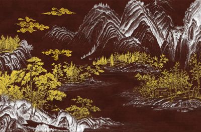 高清新中式亭台楼阁线条肌理<b>背</b><b>景</b><b>墙</b>壁画