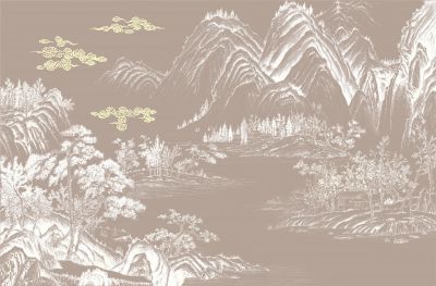 高清新中式亭台楼阁线条肌理<b>背</b><b>景</b><b>墙</b>壁画