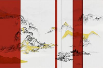 高清新中式亭台楼阁线条肌理<b>背</b><b>景</b><b>墙</b>壁画