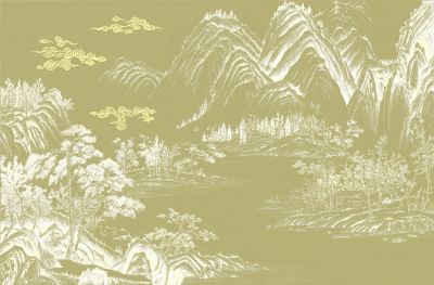 高清新中式亭台楼阁线条肌理<b>背</b><b>景</b><b>墙</b>壁画