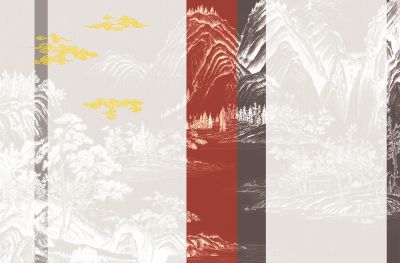 高清新中式亭台楼阁线条肌理<b>背</b><b>景</b><b>墙</b>壁画