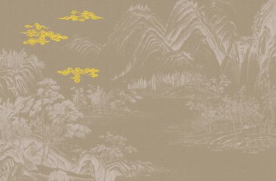 高清新中式亭台楼阁线条肌理<b>背</b><b>景</b><b>墙</b>壁画